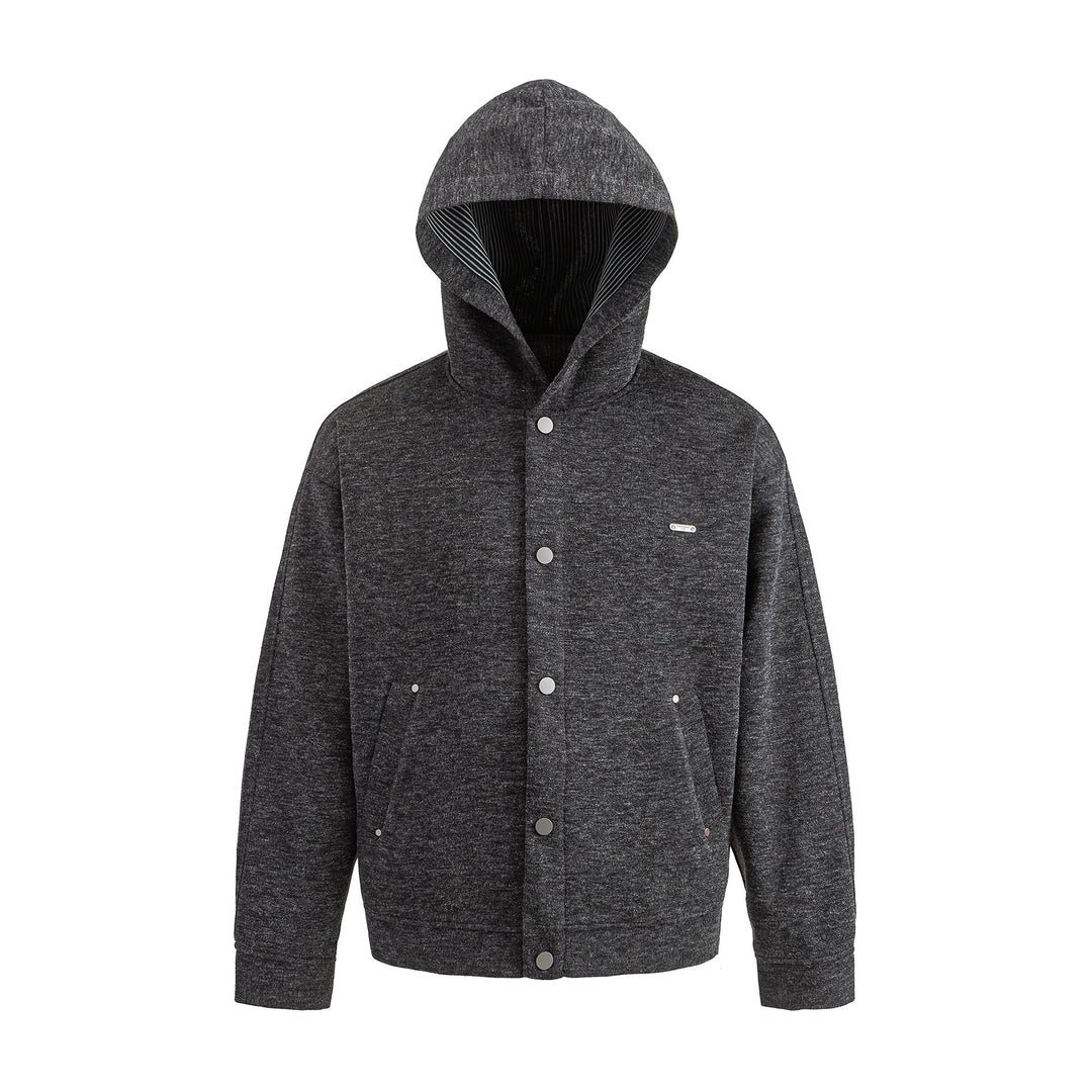 Unisex Kurz geschnittene Boxy-Kapuzenjacke aus Sweat mit Druckknopfblende und Eingrifftaschen Drune