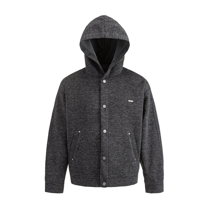 Unisex Kurz geschnittene Boxy-Kapuzenjacke aus Sweat mit Druckknopfblende und Eingrifftaschen Drune