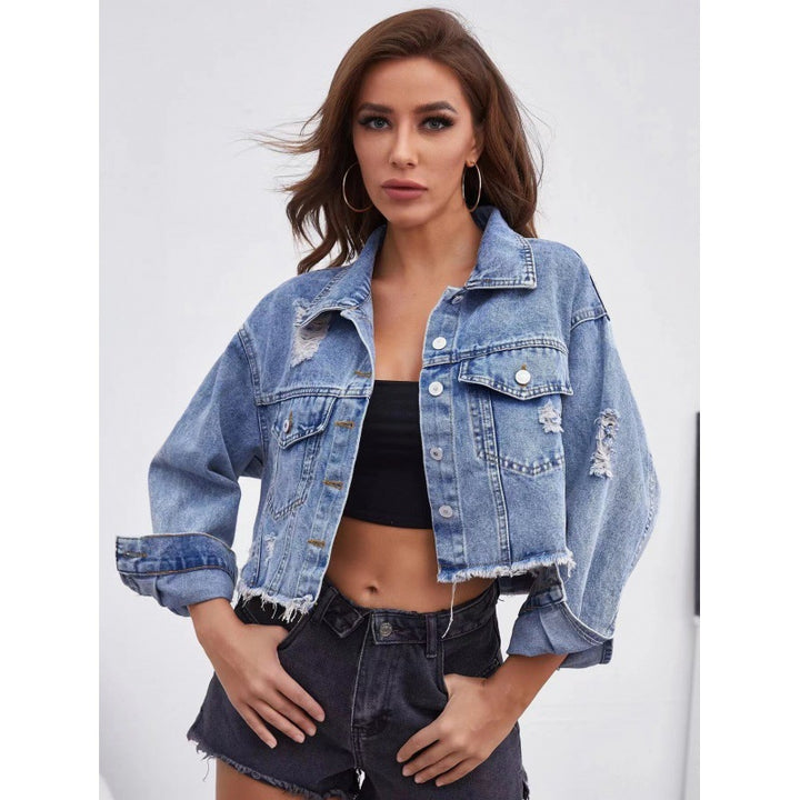 Damen Denim Jacke mit modischen Distressed-Details Drune