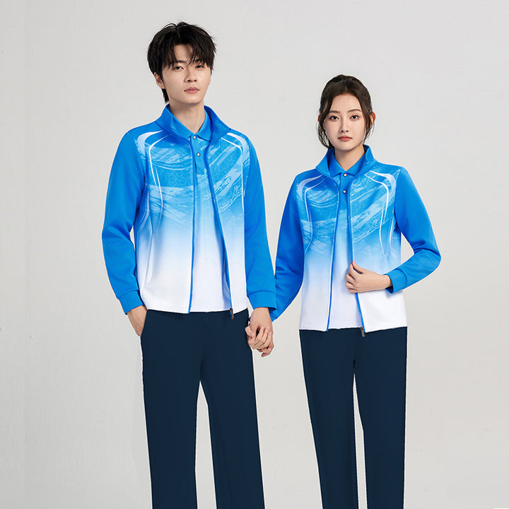 Unisex Performance-Trainingsset mit Farbverlauf, Stretch-Jacke und Komforthose Drune