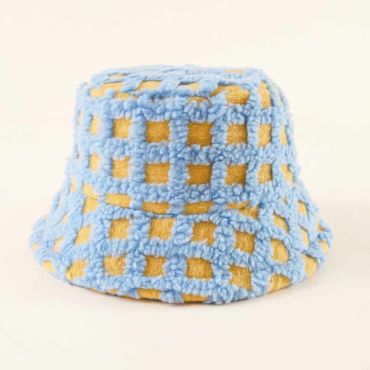 Damen Fleece-Bucket-Hut mit verspieltem Karomuster und weicher Struktur Drune