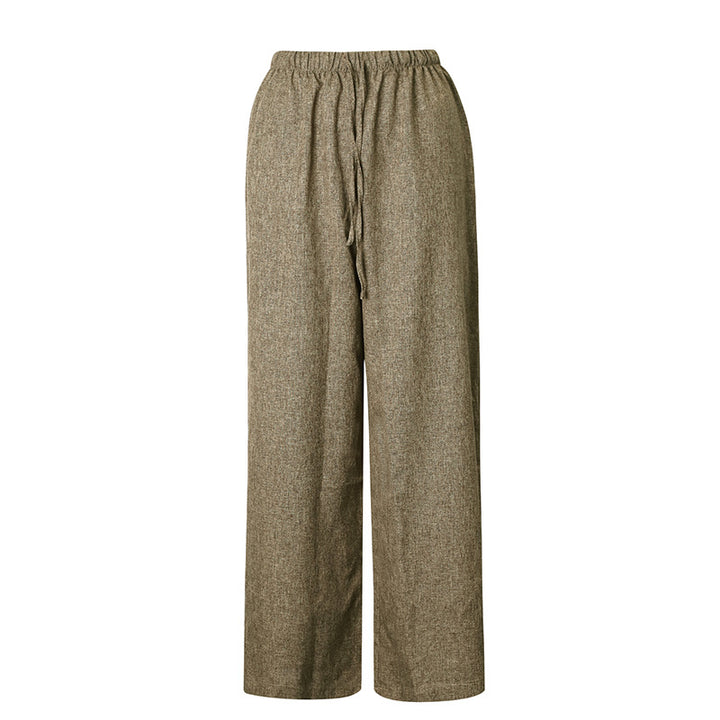 Damen Weite Leinenhose mit elastischem Bund und dekorativen Kordeldetails Drune
