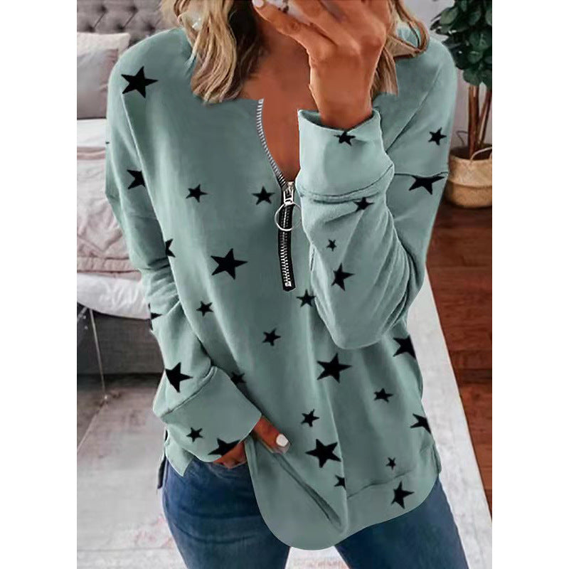 Damen Kapuzensweatshirt mit Reißverschluss und Sternenmuster Drune
