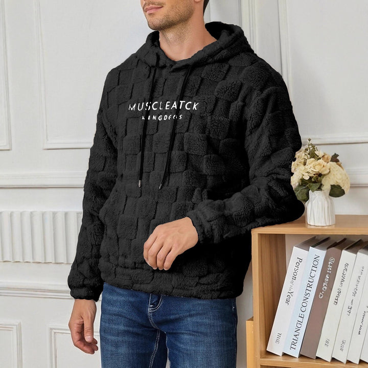 Herren flauschiger Sherpa-Hoodie mit Quadrat-Steppmuster, Kängurutasche und verstellbarer Kapuze Drune