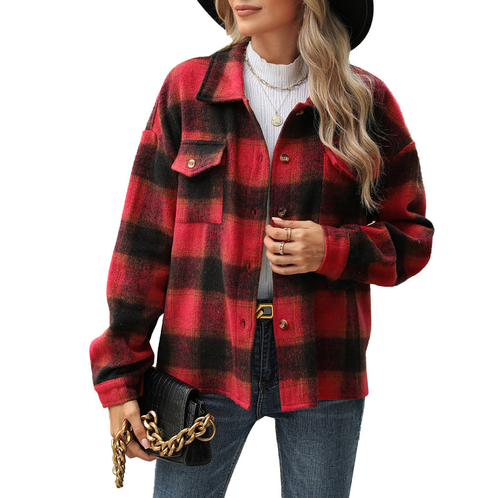 Damen Karierter Flanell Overshirt mit Brusttaschen und lässigem Schnitt Drune