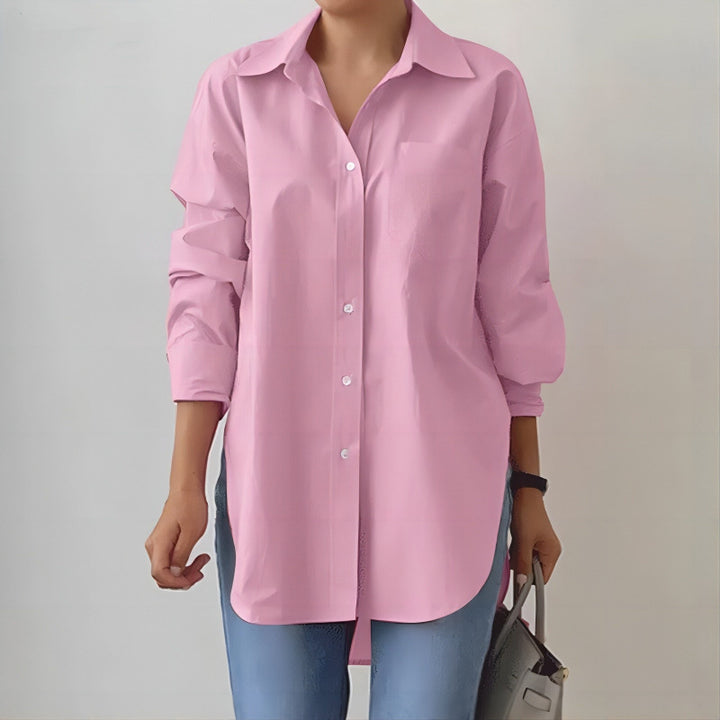 Damen Oversized Hemdbluse mit verlängertem Saum und Seitenschlitzen Drune