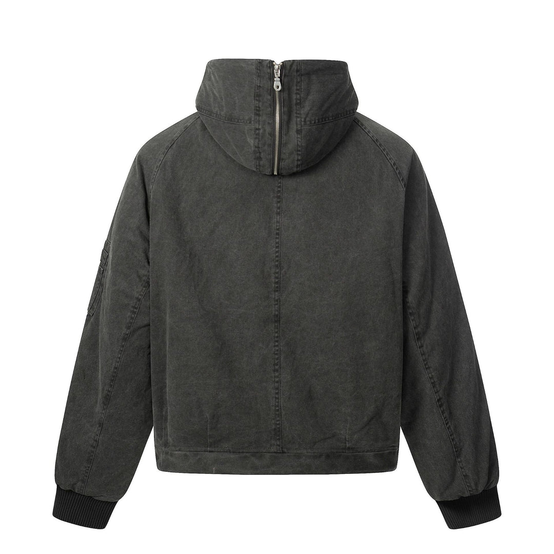 Herren Kurzjacke im Utility‑Look mit hohem Stehkragen und Kapuze Drune