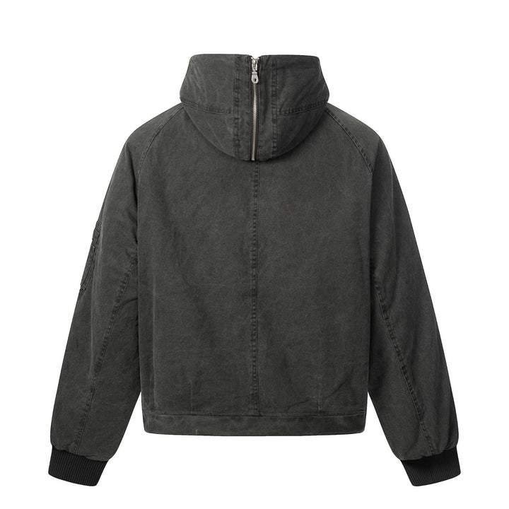 Herren Kurzjacke im Utility‑Look mit hohem Stehkragen und Kapuze Drune