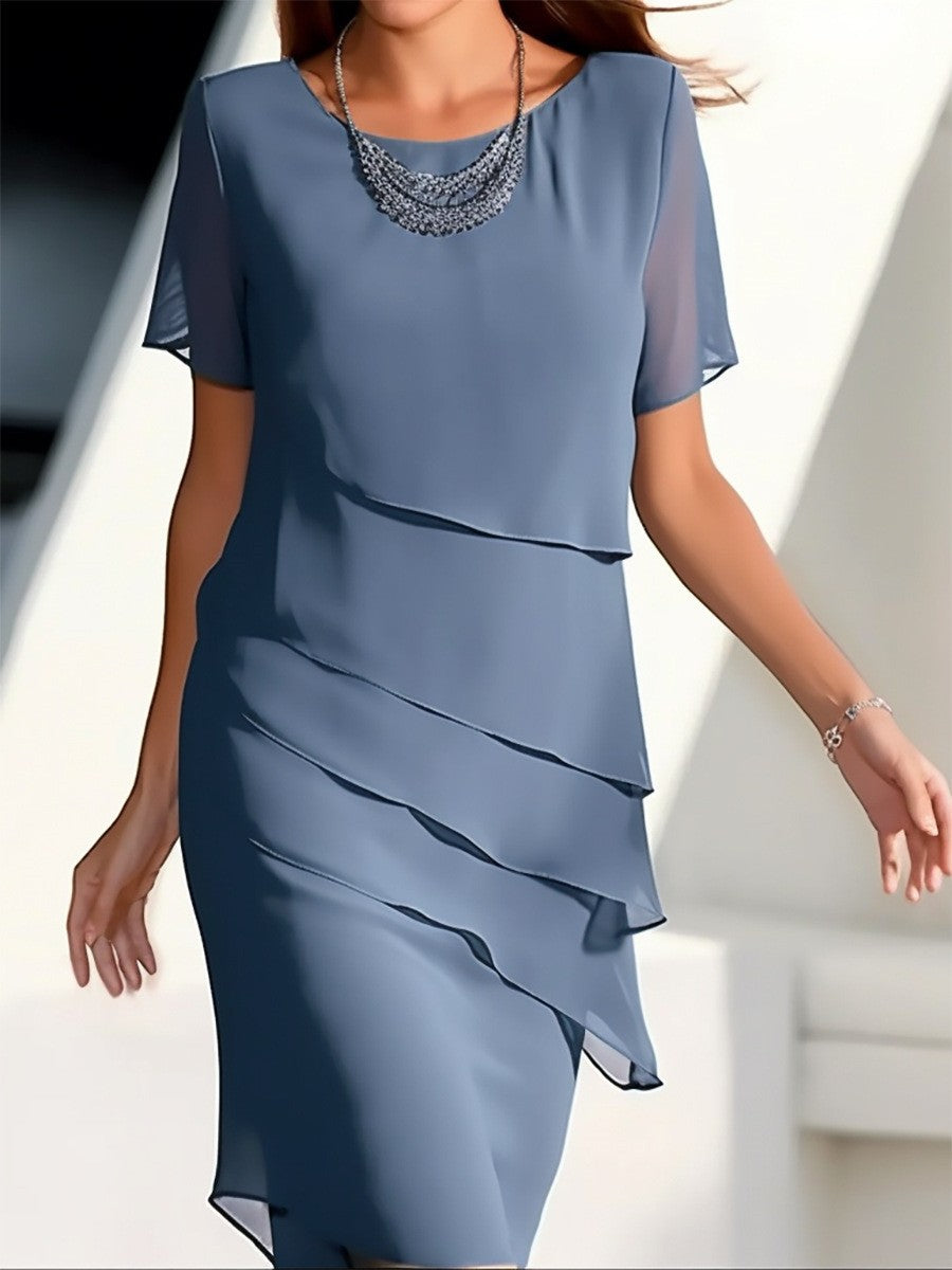 Damen elegantes Wickelkleid mit Schichten Drune