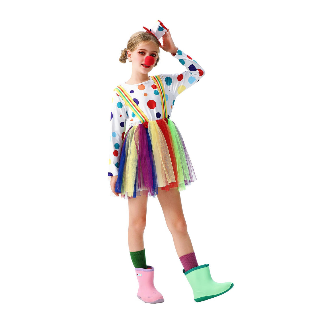 Mädchen Clownkostüm mit bunten Tüllröcken und Haaraccessoires Drune