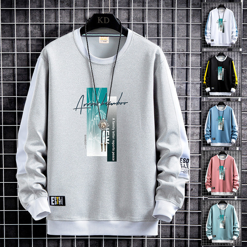 Herren Sportlich‑urbanes Rundhals‑Sweatshirt mit Kontrastärmeln, gerippten Bündchen & frontalem Grafikprint Drune