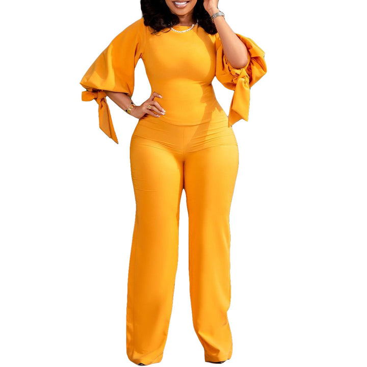 Damen Jumpsuit mit eleganten Trompetenärmeln und schickem Bindeband Drune
