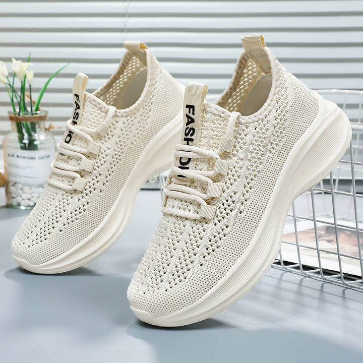 Damen nan gestrickter Slip-On Komfort-Sneaker mit sockenähnlichem Schaft, atmungsaktivem 3D-Mesh und gedämpfter EVA-Keilsohle Drune
