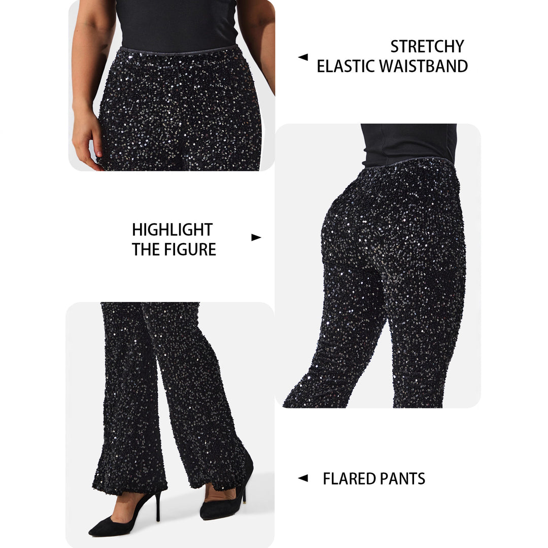 Damen Glamouröse Pailletten-Flared-Hose mit hohem Bund und Stretch Drune