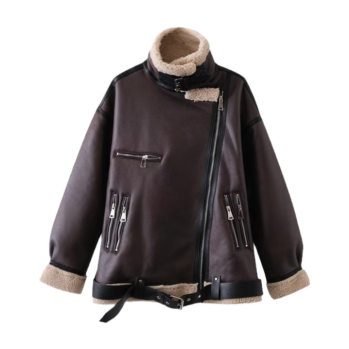 Damen Gefütterte Fliegerjacke im Aviator‑Stil mit Teddyfutter und Reißverschluss Drune