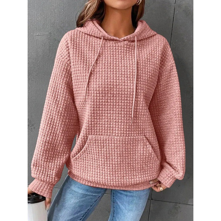Damen Waffelstruktur Kapuzenpullover mit gemütlichem Schnitt und praktischer Tasche Drune