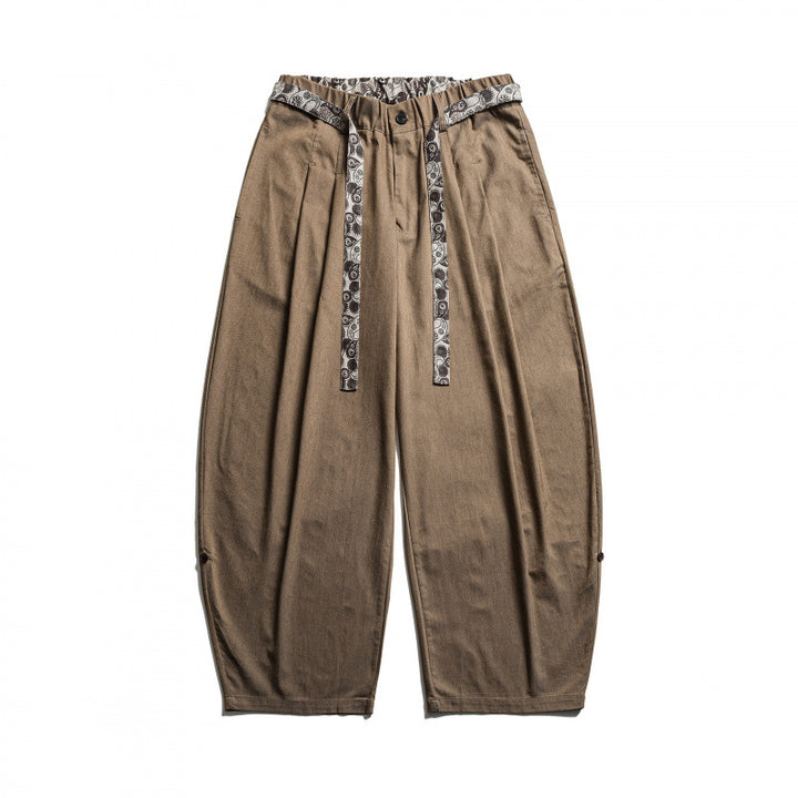 Herren Weite Highwaist Plissée-Hose mit elastischem Bund und bedrucktem Tunnelzug Drune