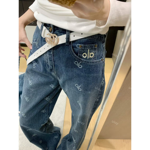 Damen Modische Baggy Jeans mit hohem Bund Drune