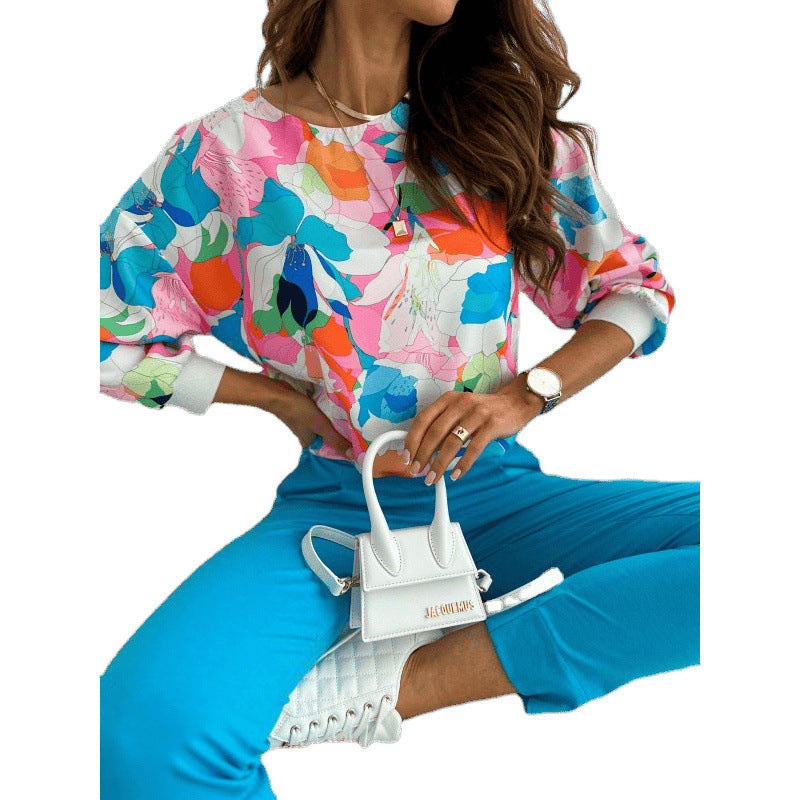 Damen Floral Print Freizeit Sweatshirt Drune