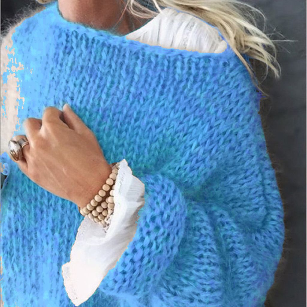 Damen Kurzgeschnitteter flauschiger Grobstrickpullover mit überschnittener Schulter Drune