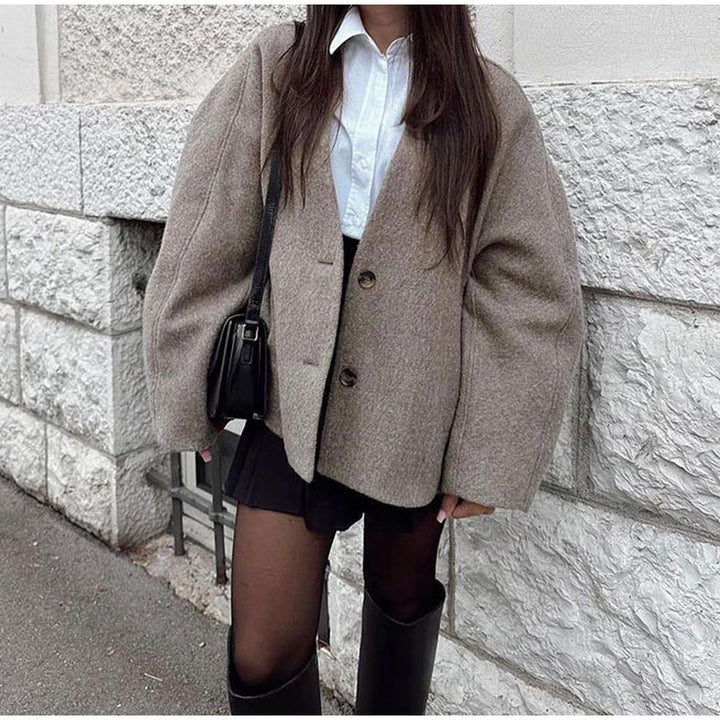 Damen Designer-Wolljacke im Oversized-Stil mit praktischen Taschen Drune