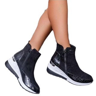 Damen Sportliche Keilabsatz-Sneaker-Stiefelette mit Kroko-Prägung und seitlichem Reißverschluss Drune