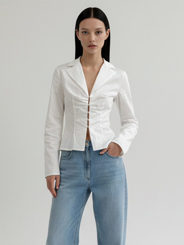 Damen Taillierte Popeline-Hemdbluse mit Korsettnähten & Häkchenfront Drune
