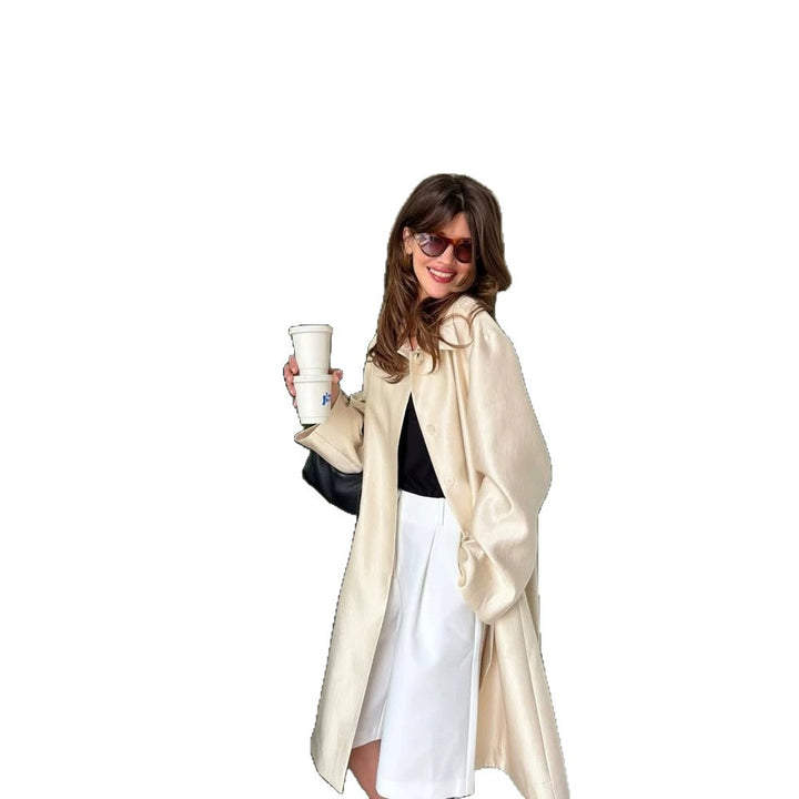 Damen Leichter Satin‑Optik Longcoat mit kastiger Oversize‑Silhouette Drune