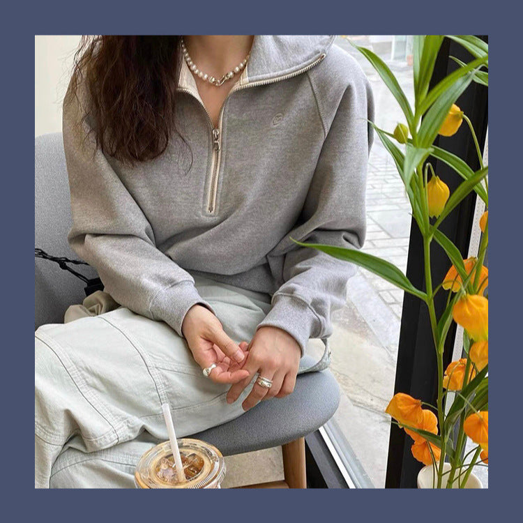 Damen Modischer Kapuzensweater mit Halbreißverschluss Drune