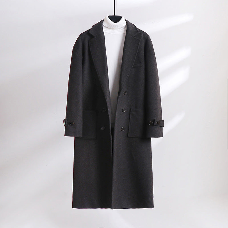 Herren Doppelreihiger Wollmix-Longcoat mit fallendem Revers und Pattentaschen Drune