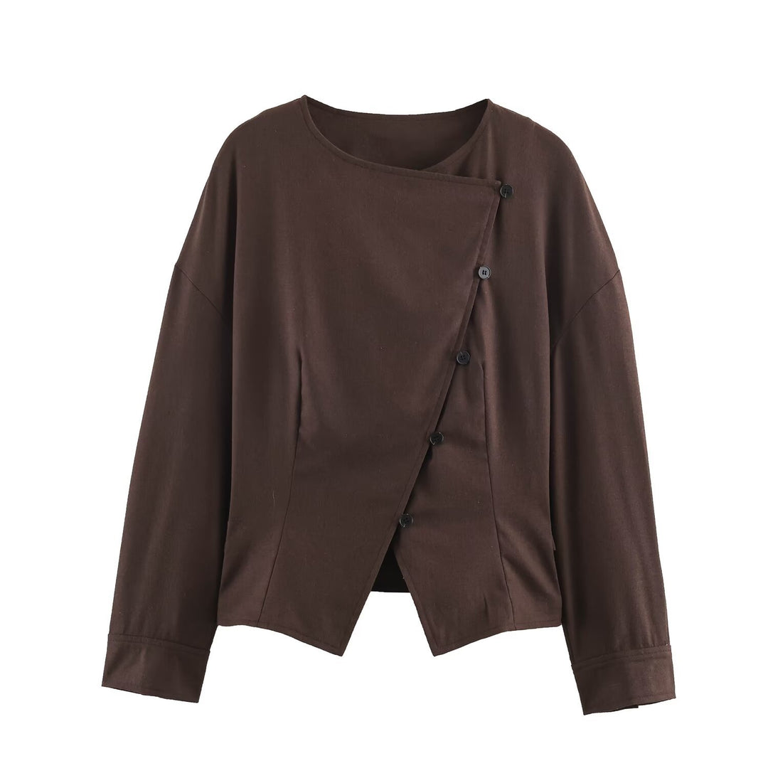 Damen Asymmetrische Wickeljacke mit dekorativer Knopfleiste und überschnittenen Schultern Drune