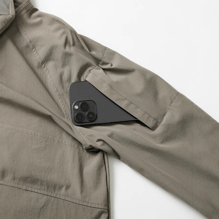 Herren  leichtes taktisches Zip-Pullover mit hohem Kragen Schulterklappen und verdeckten Reißverschlusstaschen Drune