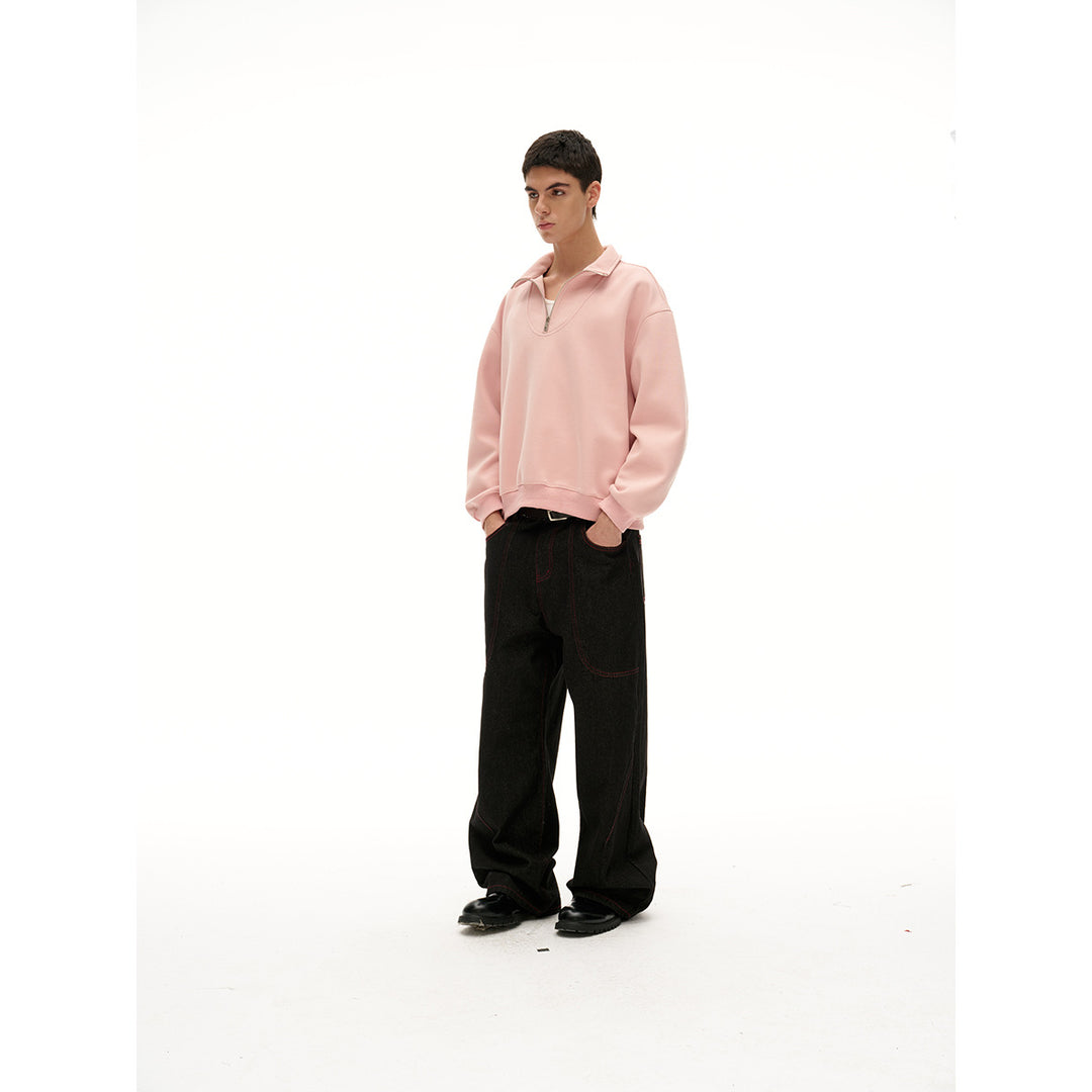 Damen Oversize Halfzip Stehkragen-Sweatshirt aus schwerer Baumwollmischung Drune