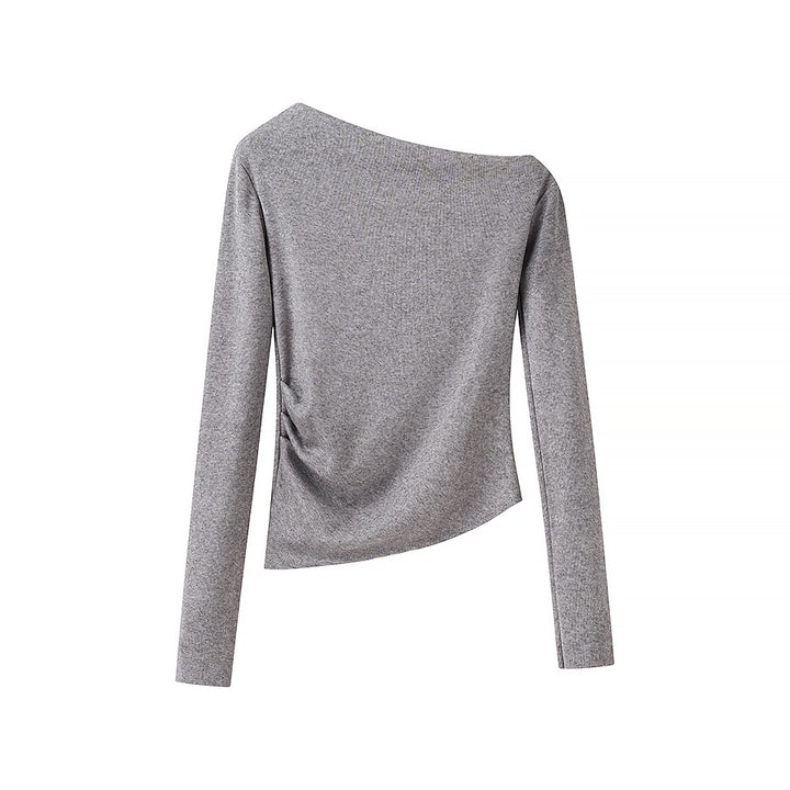 Damen Asymmetrisches One-Shoulder Langarmshirt mit seitlicher Raffung Drune