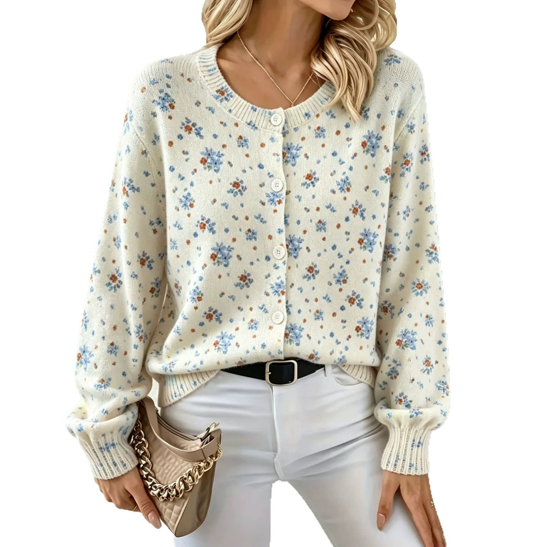Damen Leichter Jacquard‑Strickcardigan mit Leo‑Print, Rundhalsausschnitt und Knopfleiste Drune