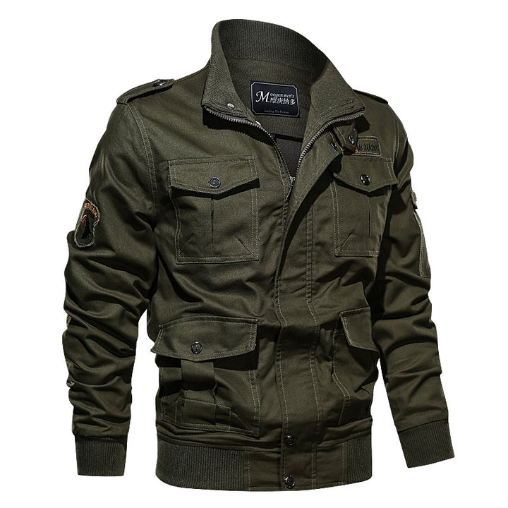 Herren robustes Baumwoll-Canvas Fieldblouson mit Pattentaschen, Schulterklappen und Rippbündchen Drune