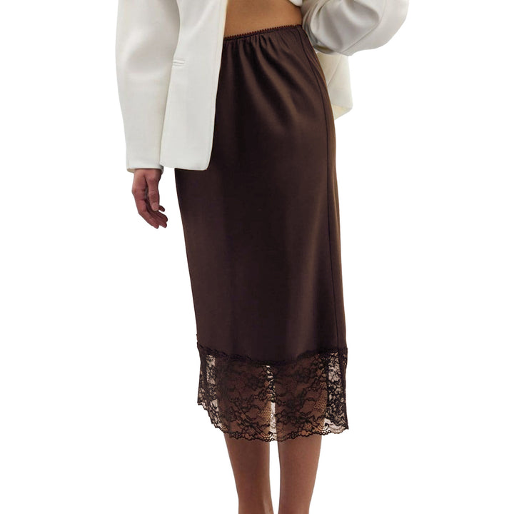 Damen eleganter Satin-Rock mit floralen Spitzenakzenten Drune