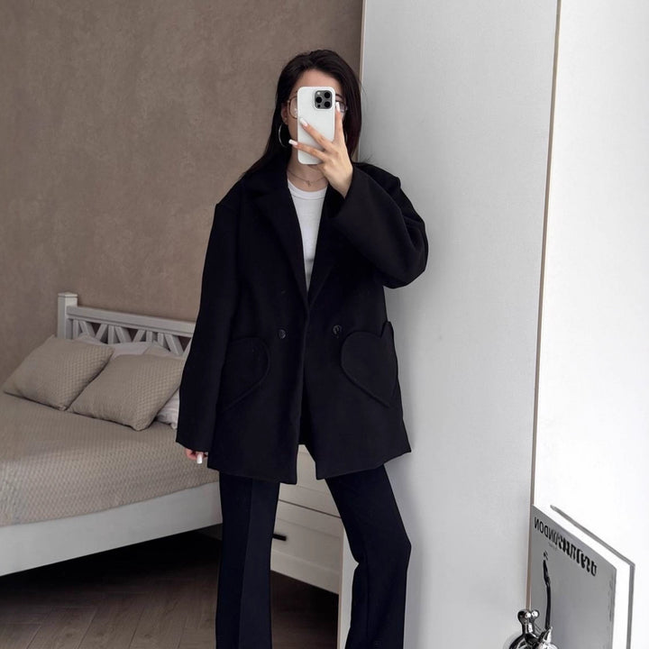 Damen Oversized Blazer-Mantel mit herzförmigen Taschen Drune