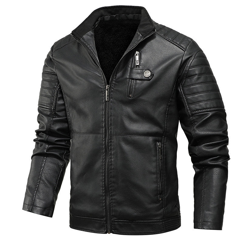 Herren Biker-inspirierte Kunstlederjacke mit gesteppter Ärmelpartie und Stehkragen Drune
