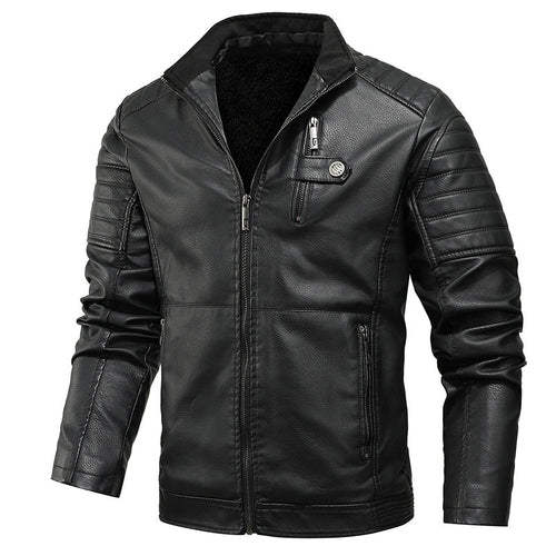 Herren Biker-inspirierte Kunstlederjacke mit gesteppter Ärmelpartie und Stehkragen Drune