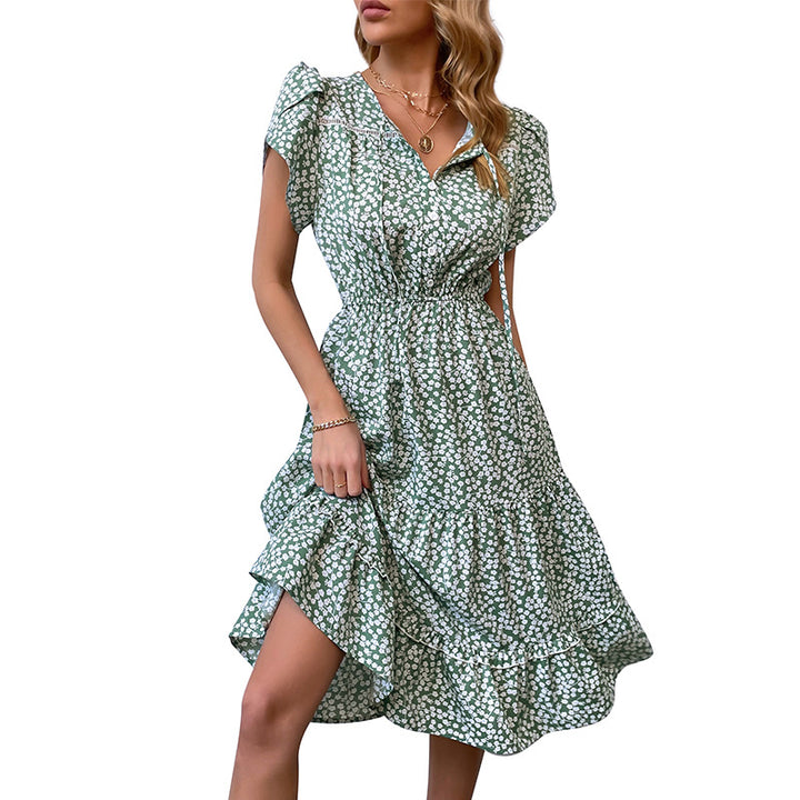 Damen lässiges Sommerkleid mit Rüschendetails und floralem Muster Drune