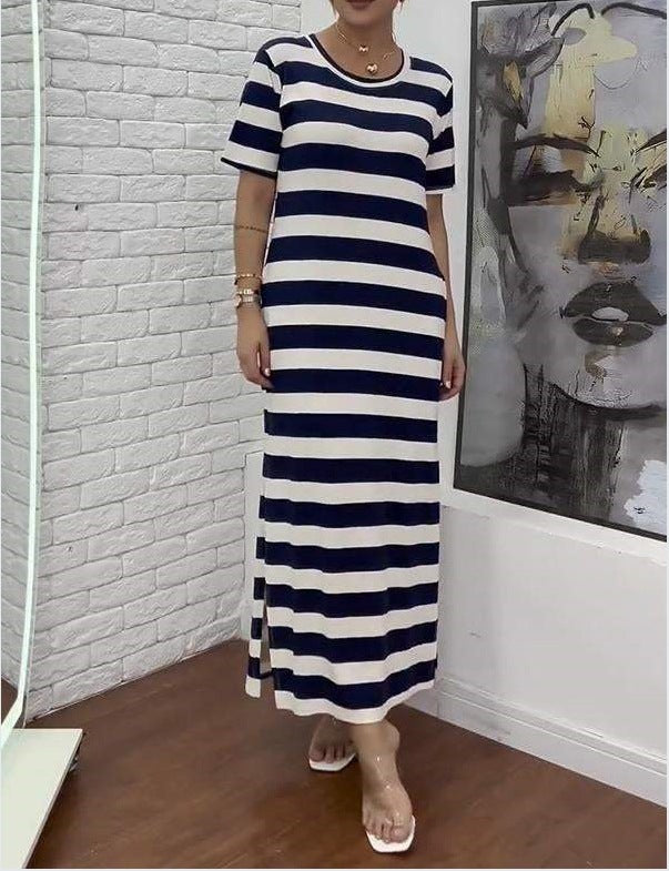 Damen Maxikleid mit klassischen Streifen und seitlichen Schlitzen Drune
