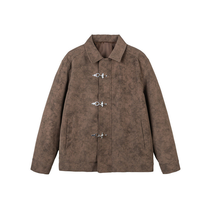 Herren Kurzjacke aus Velourslederimitat mit Metall-Knebelverschlüssen Drune