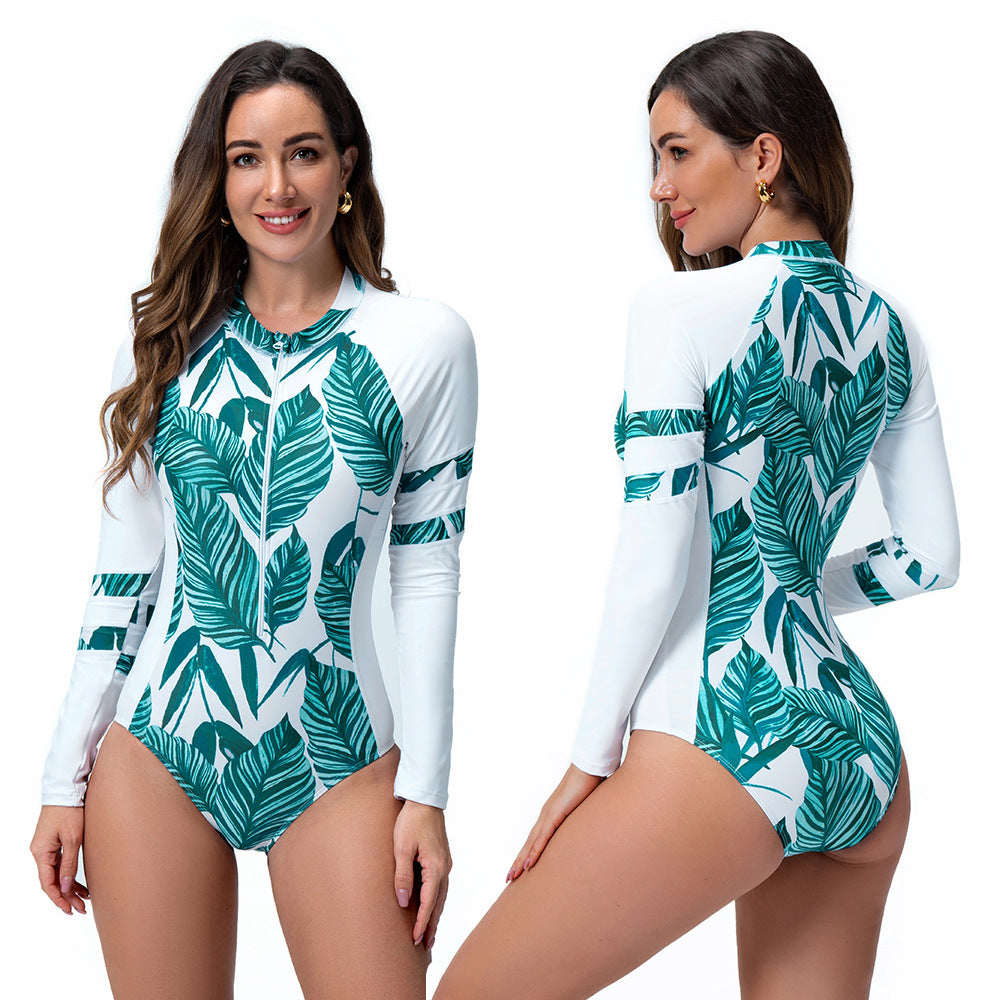 Damen Langarm-Schwimmanzug mit exotischem Blätterdesign Drune