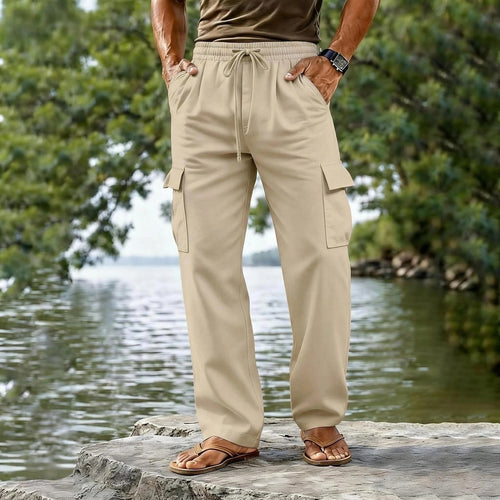 Herren leichte Cargo-Freizeithose mit elastischem Tunnelzugbund und geradem Bein Drune