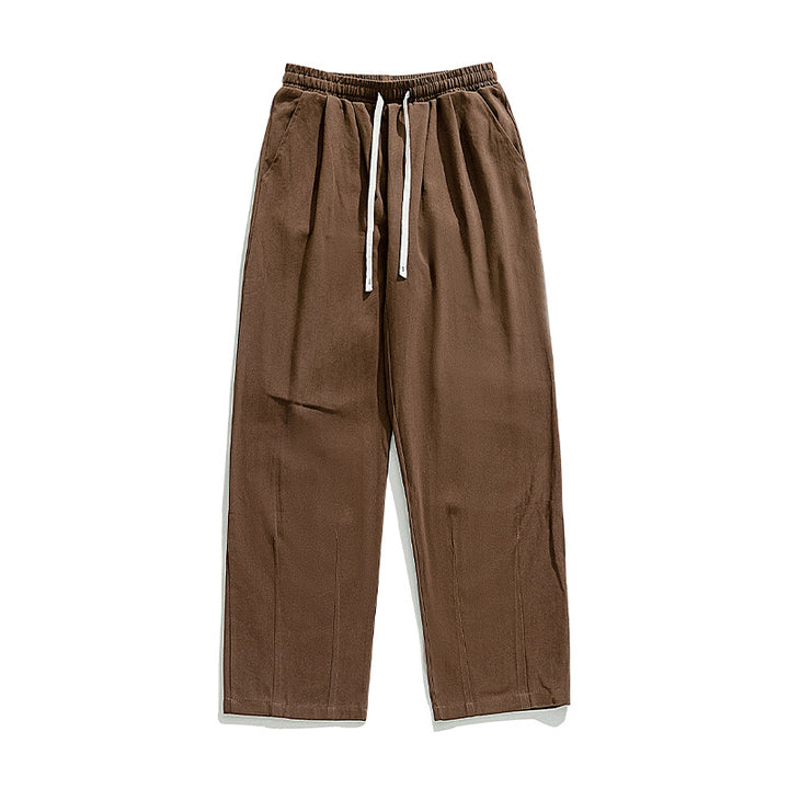 Unisex Leichte Leinenoptik-Loungehose mit elastischem Bund, geradem Palazzoschnitt und kontrastierendem Kordelzug Drune