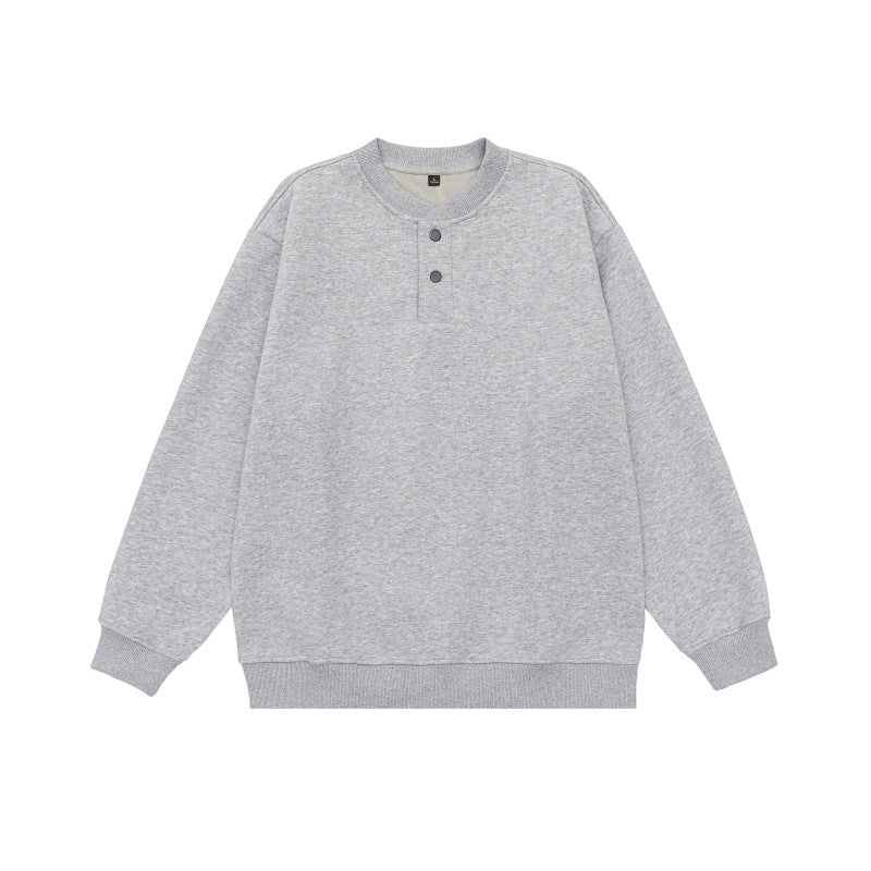 Unisex Weit geschnittenes Sweatshirt mit Halbknopfleiste und gerippten Bündchen Drune