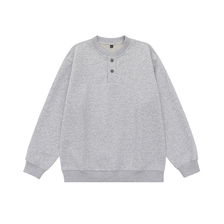 Unisex Weit geschnittenes Sweatshirt mit Halbknopfleiste und gerippten Bündchen Drune
