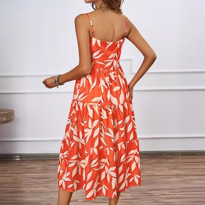 Damen Midikleid mit floralen Mustern und voluminösem Rock Drune