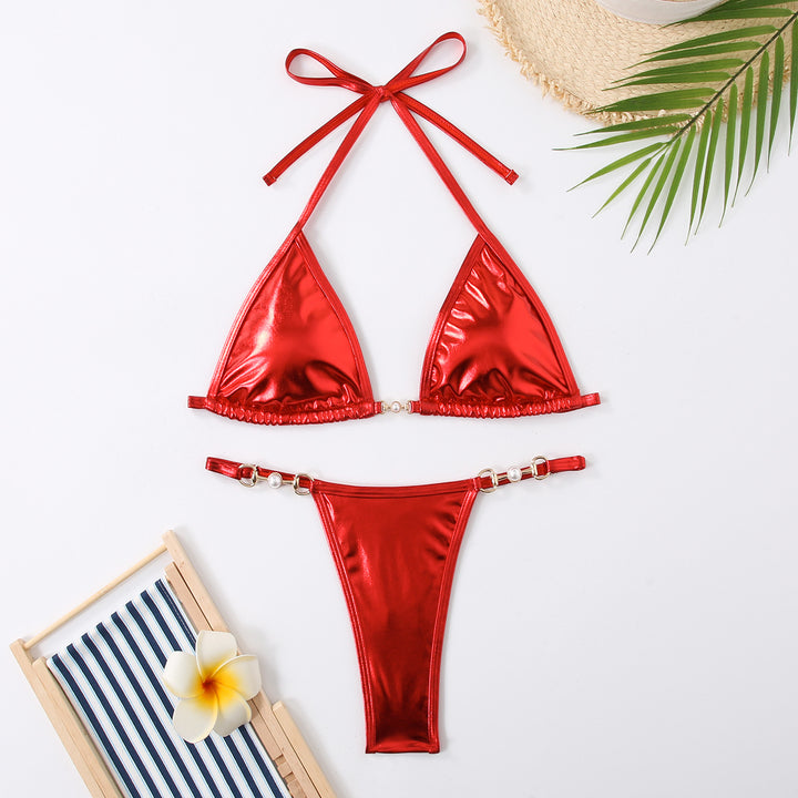 Damen metallisches Dreieck-Bikini-Set Drune 1750839882